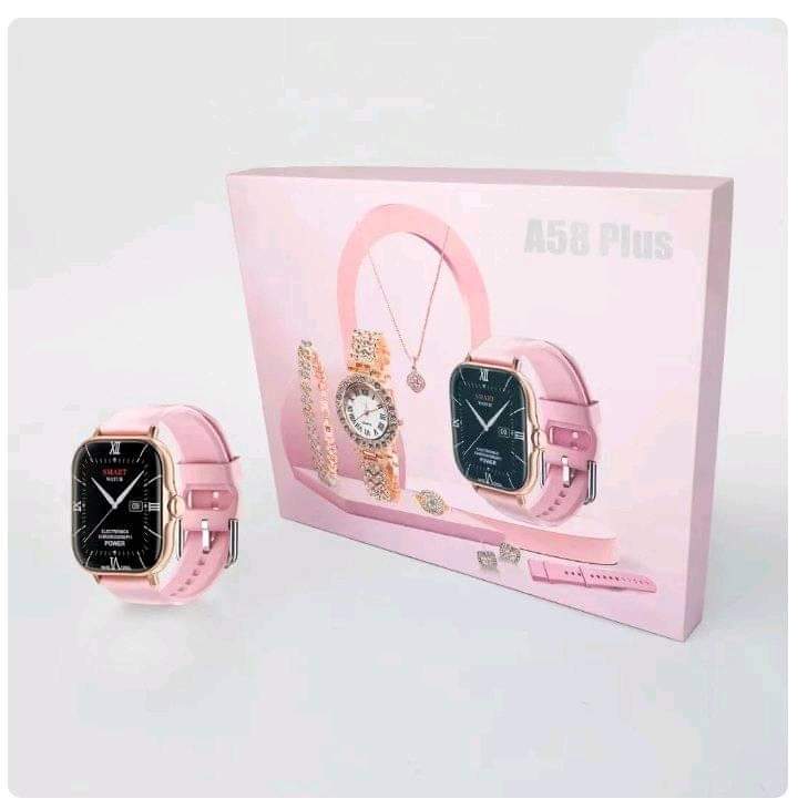 A58 Smart Watch 5 in 1 Combo Notifications Watch With Jewelry  Set