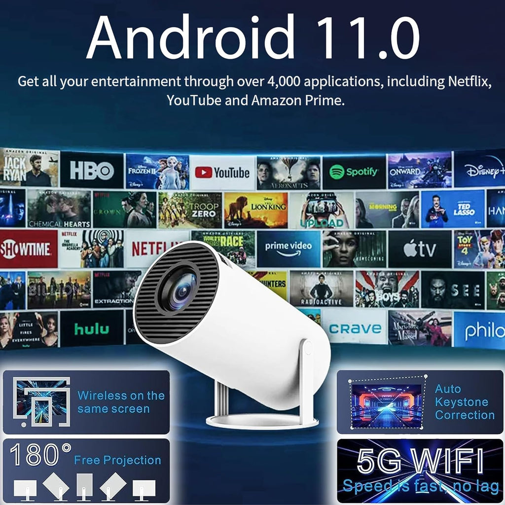 4K Portable Smart HD Projector with WiFi & Bluetooth Android 180°