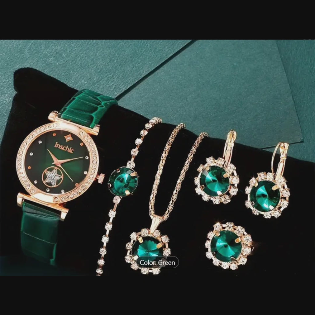 6PCS/SET WOMEN'S WATCH LUXURY RHINESTONE QUARTZ