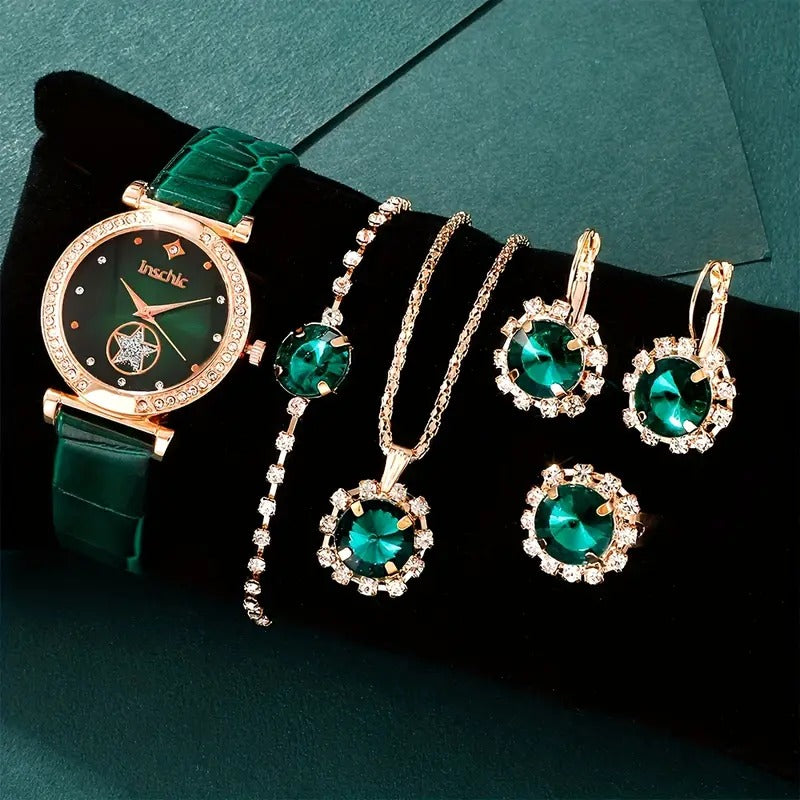 6PCS/SET WOMEN'S WATCH LUXURY RHINESTONE QUARTZ