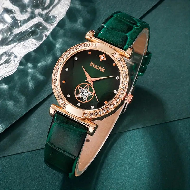 6PCS/SET WOMEN'S WATCH LUXURY RHINESTONE QUARTZ