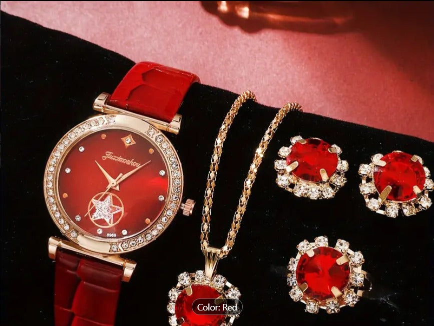 6PCS/SET WOMEN'S WATCH LUXURY RHINESTONE QUARTZ