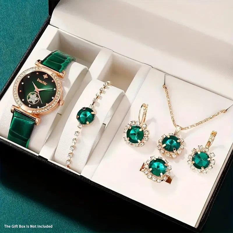 6PCS/SET WOMEN'S WATCH LUXURY RHINESTONE QUARTZ
